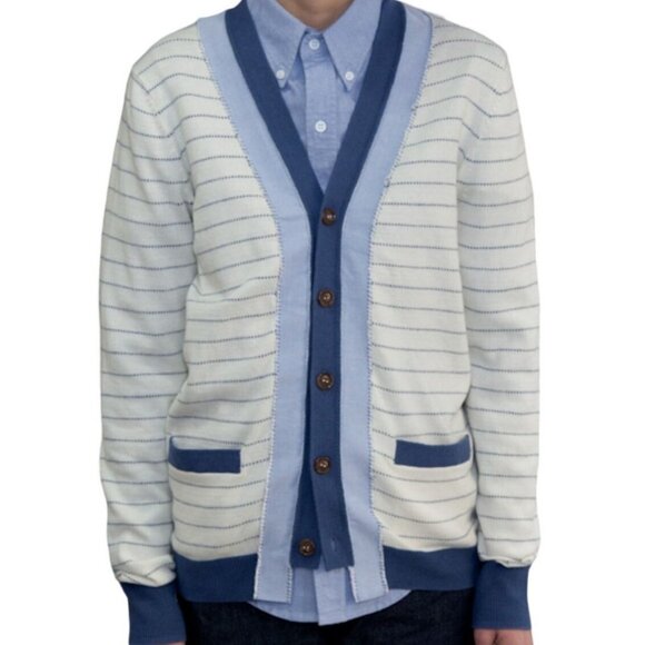 Wendi Reed Men's Cashmere Cotton Cardigan Sweater 1 S Stripe Button V-Neck - Picture 5 of 16